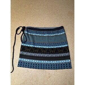 Icelandic Design Fair Isle Knit Wool Blend Skirt Tie Waist Size M E3